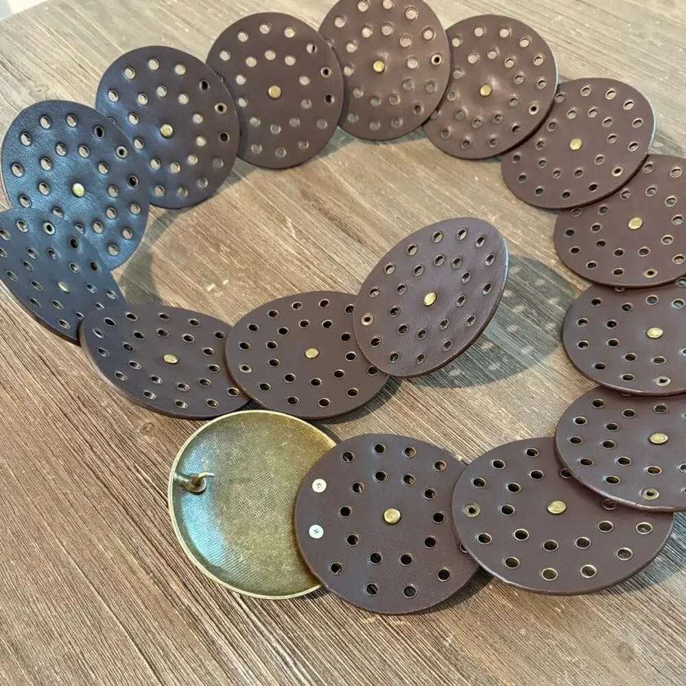 One Size Western Boho Embellished Circle Belt Brown Gold Big Buckle